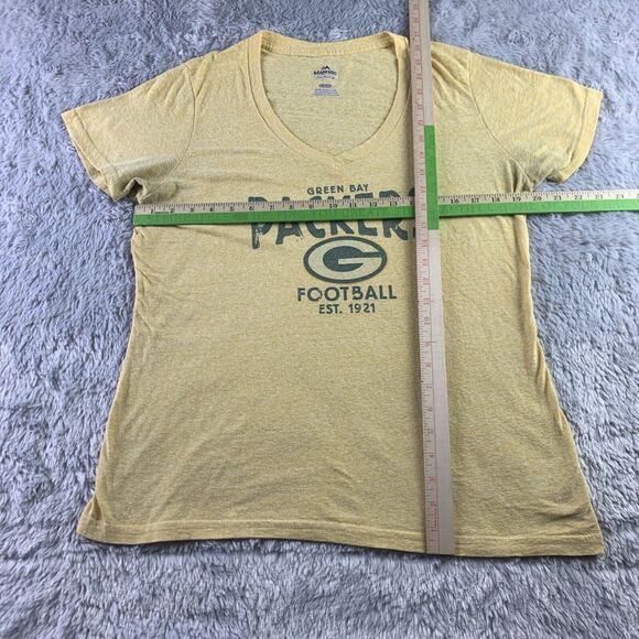 Green Bay Packers Shirt Women Extra Large Yellow Vneck Short Sleeve NFL Football - Picture 4 of 7